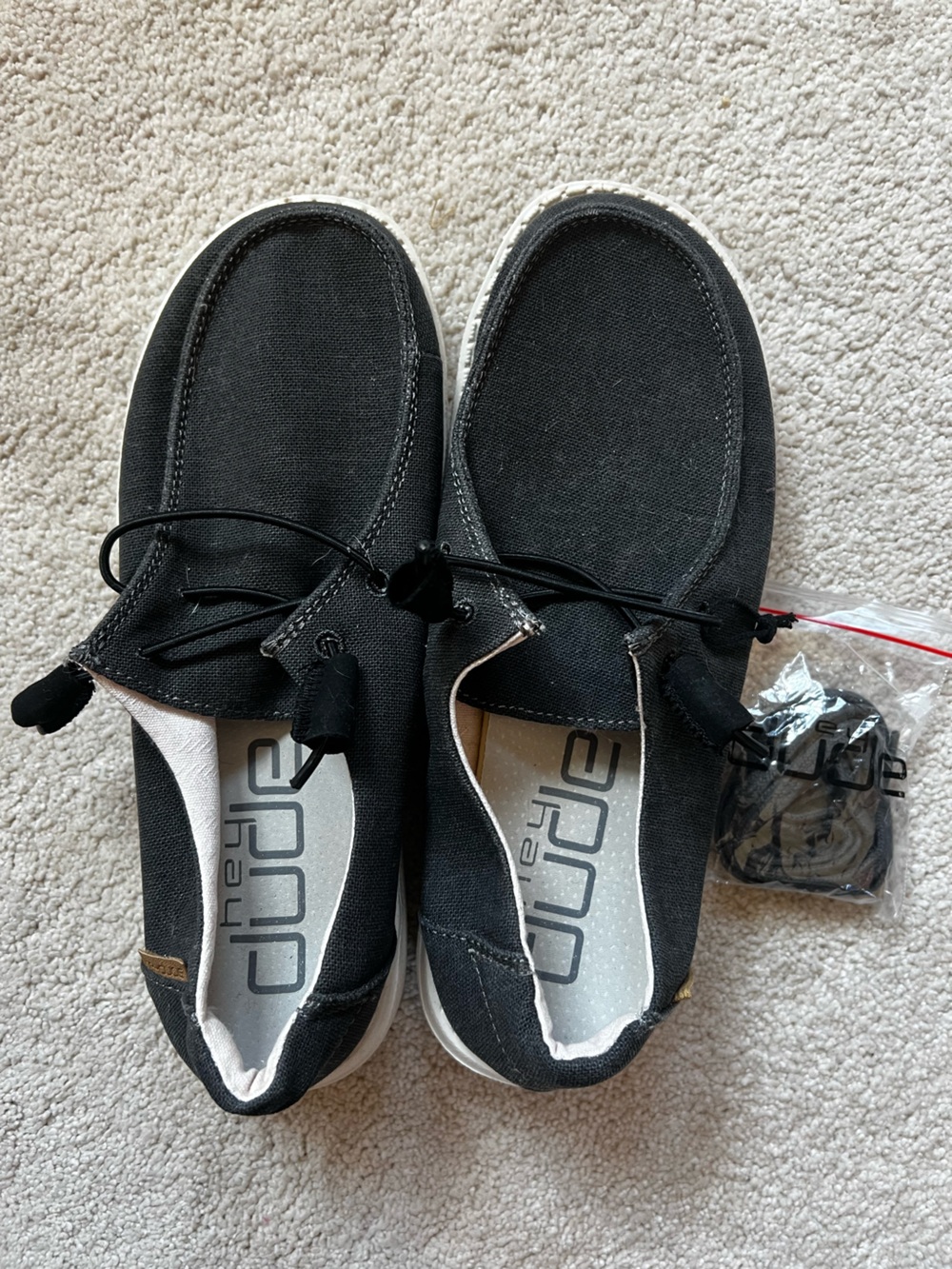 Hey Dude Black Canvas Slip-On Loafers with White Sole